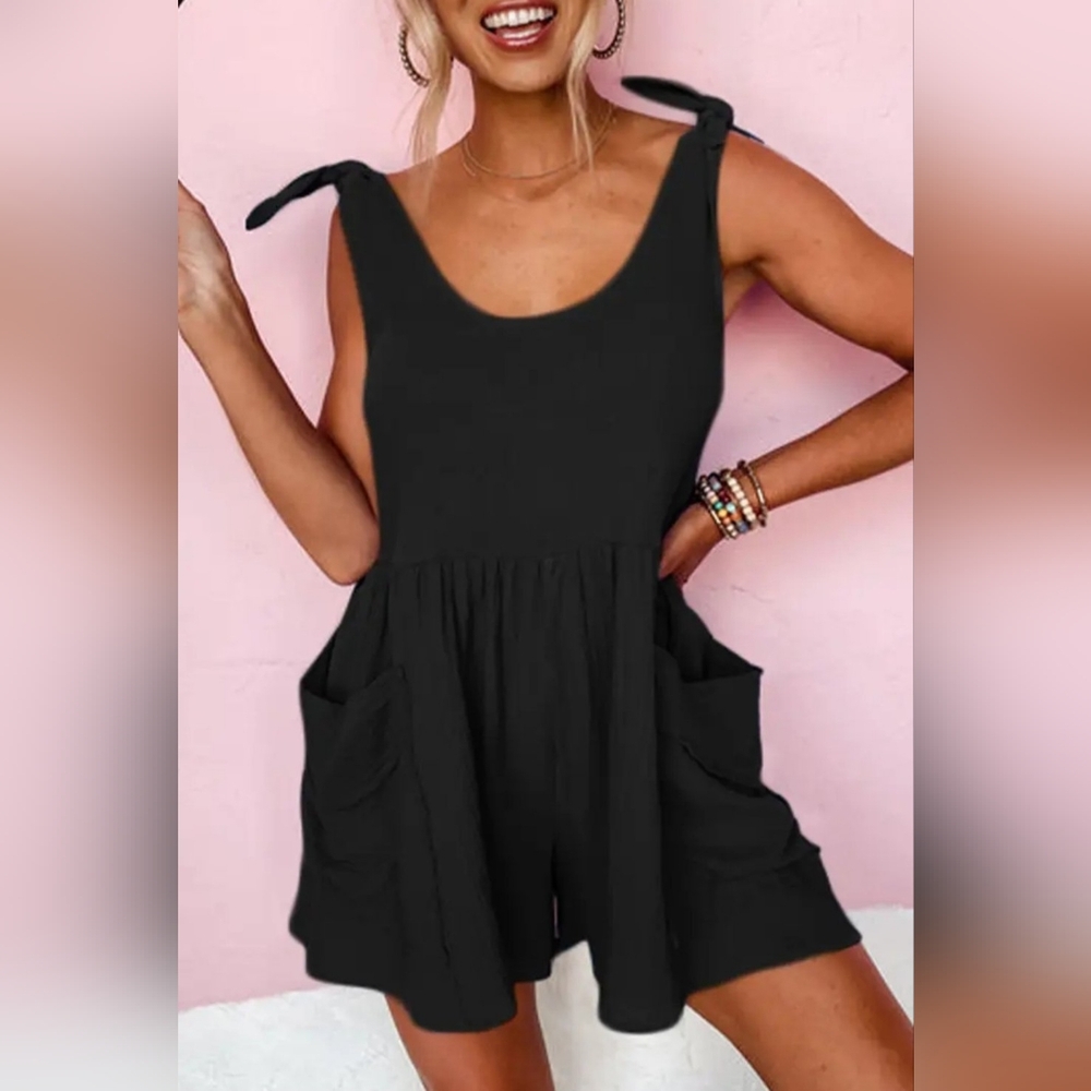 Cute Knotted Straps High Waist Wide Leg Romper